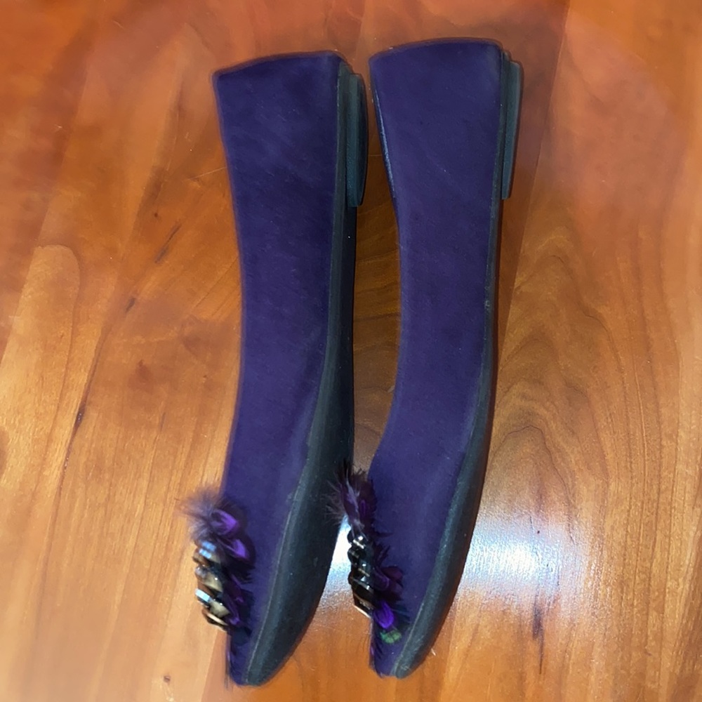 Aldo Ballet Flats Shoe Cunningham Purple Rhinestones Gem Feathers Faux Suede 8 - Picture 6 of 8
